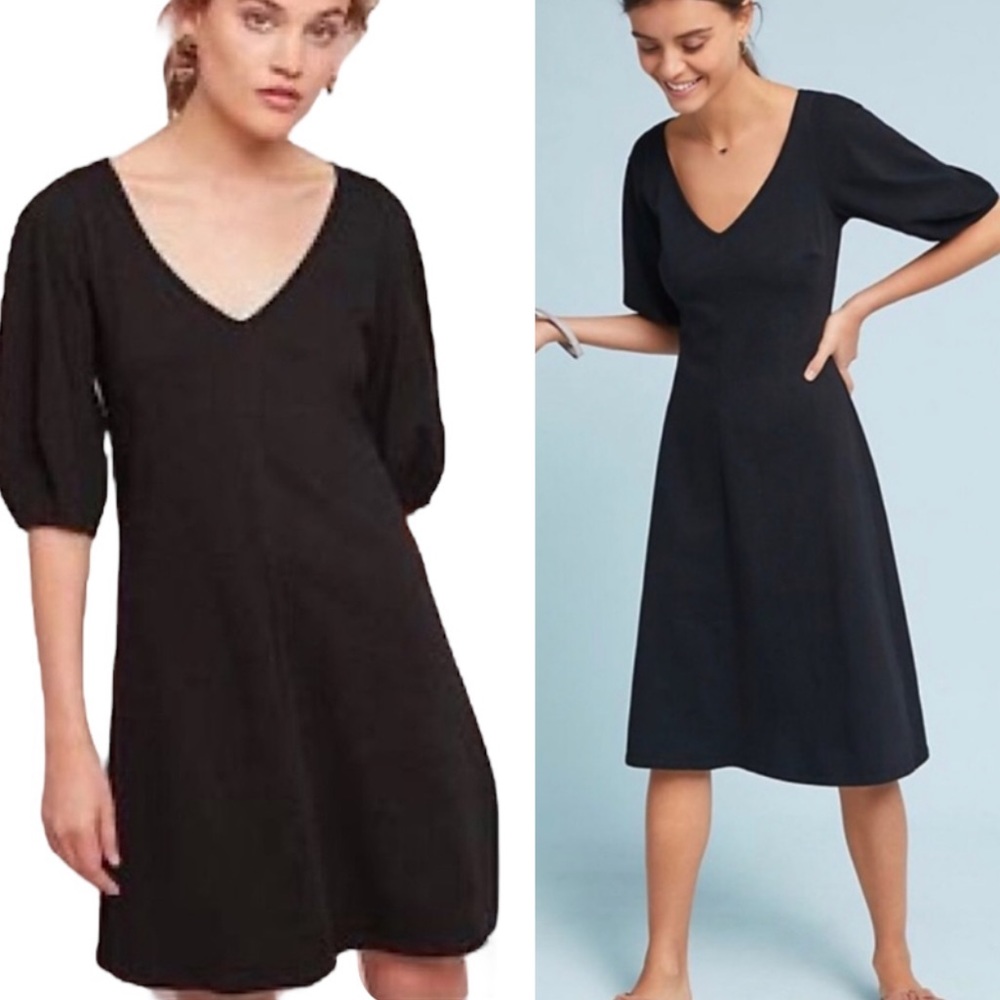 NWT Velvet by Graham & Spencer x Anthropologie Black Puff Sleeve Knit Dress - S